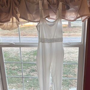 SHEIN White Jumpsuit with Rhinestone Details